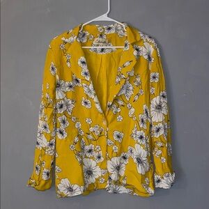 Cleobella Anthropologie Yellow Floral Viscose Blouse Button Front Women’s Size S